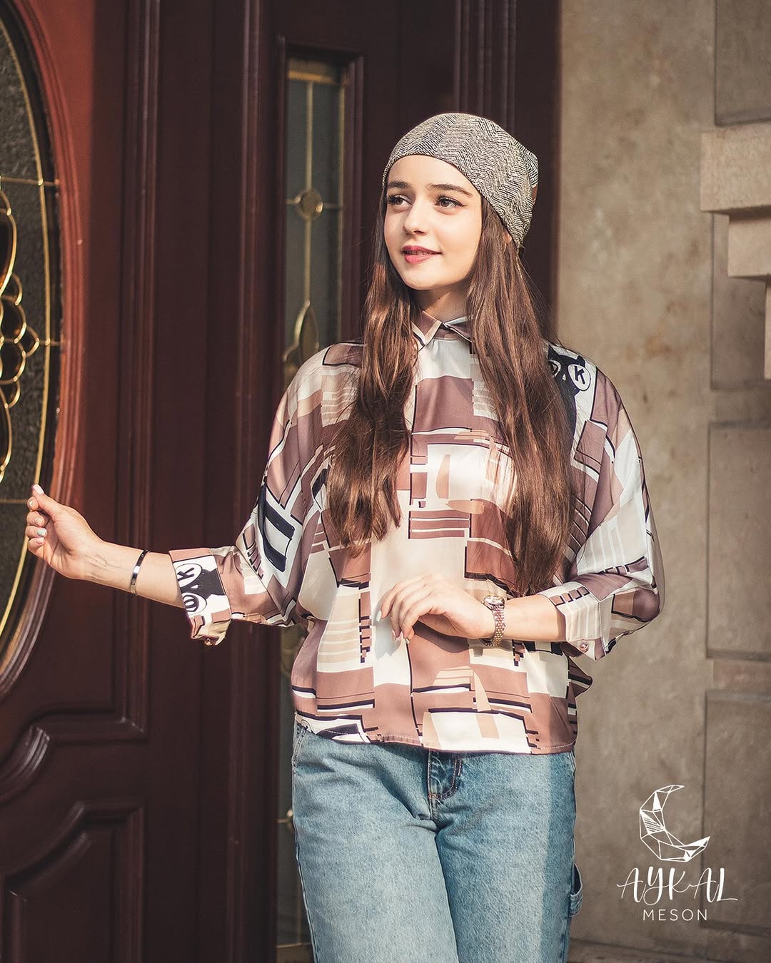 شومیز مجلسی رنگ بندی قهوه ای و بنفش سایز ۳۸